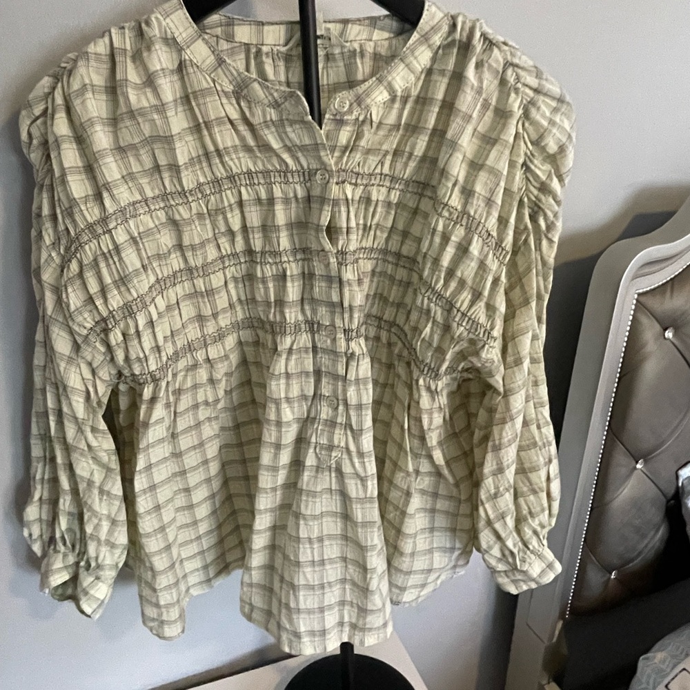 Max Studio Cream Plaid Blouse